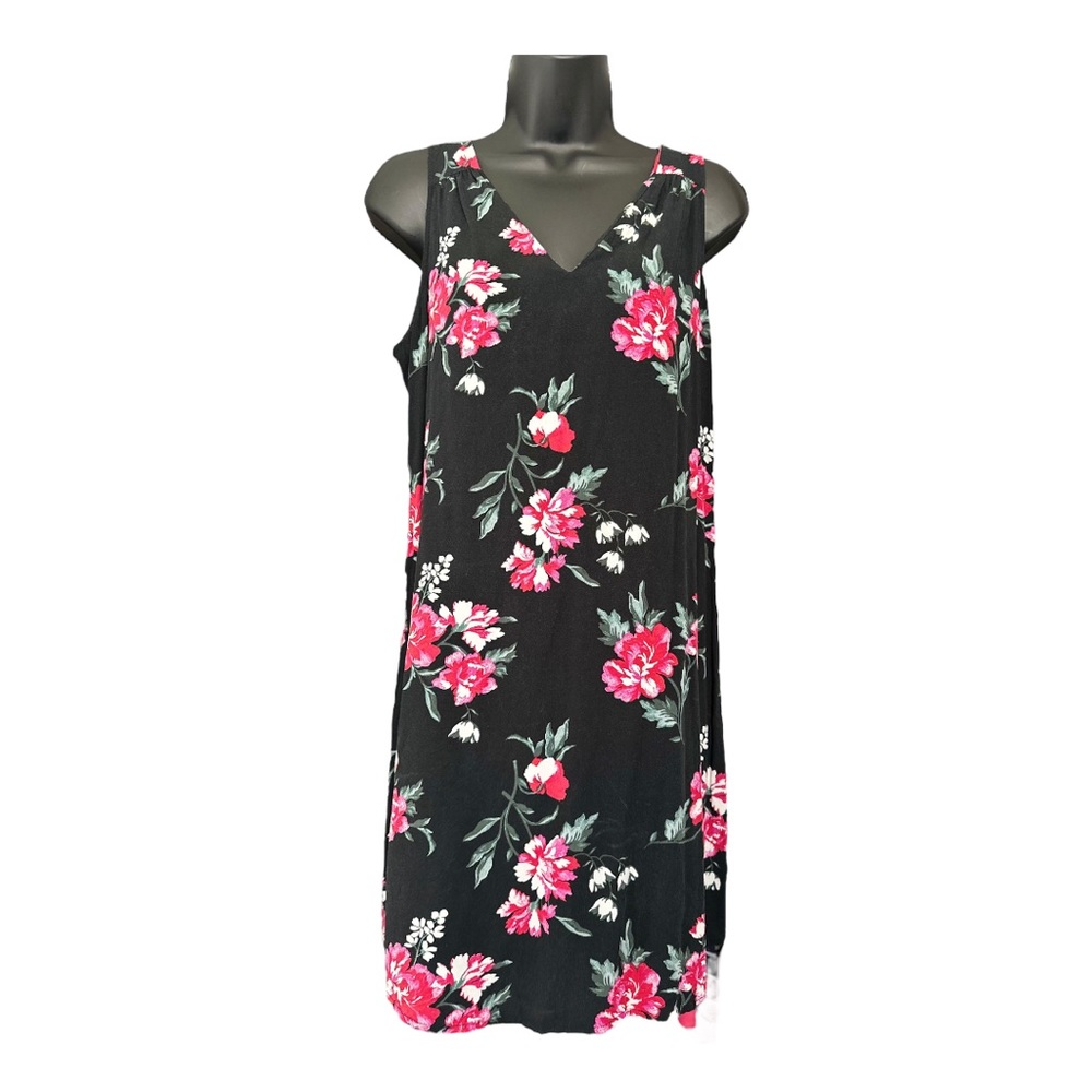 Old Navy Black and Pink Floral Swing Dress Size Medium